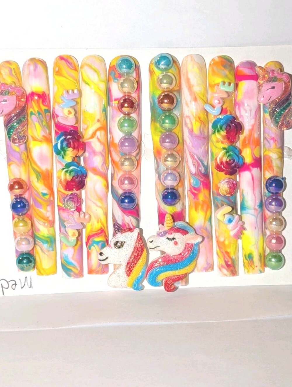 Hand Crafted Multicolor Unicorn 6Xl Press-On Nails with Rainbow Accents Sz Mediu - Picture 8 of 17